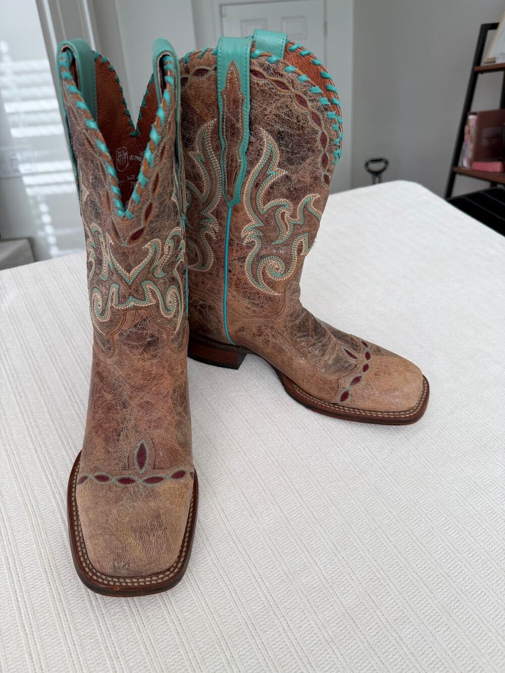 Dan Post Cowgirl Certified "McKenna" Tan & Turquoise Boots - Size 7.5M